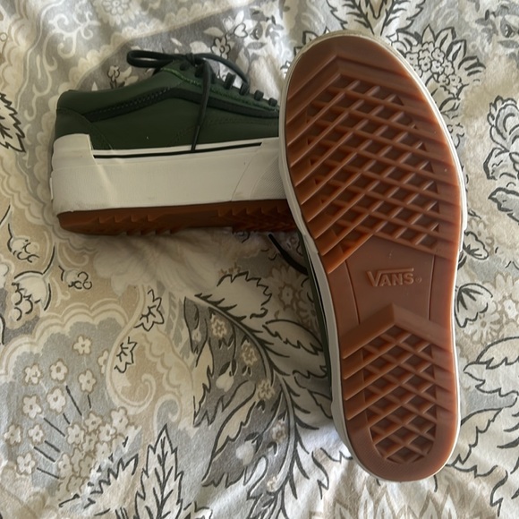 Stacked Vans Old Skool Thyme Green Tumbled Leather RARE Size 8.5 Womens (7 Mens) - Picture 3 of 5